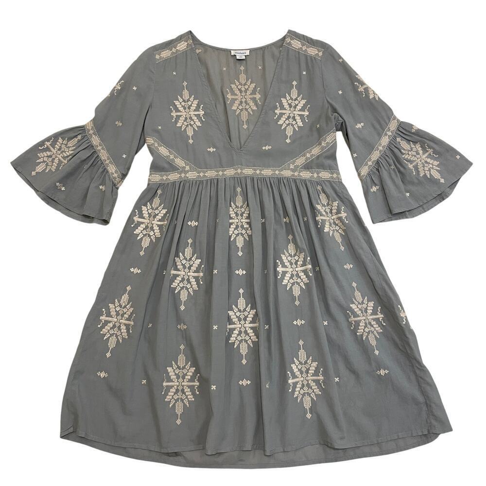 Sundance XS Embroidered Boho Dress | Bell Sleeves, V-Neck Peasant Style Sundress